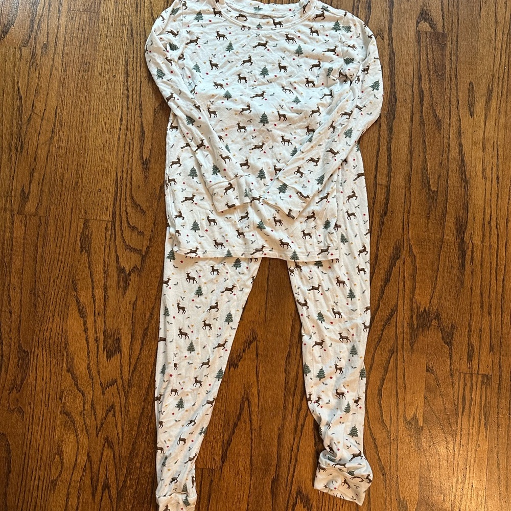 Plain Jane Holiday Pajamas - White with Reindeer and Trees - Picture 2 of 3